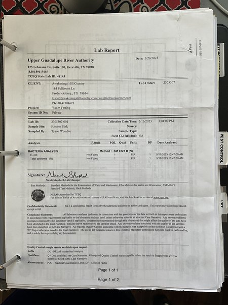 Upper Guadalupe river authority well test 5/17/23